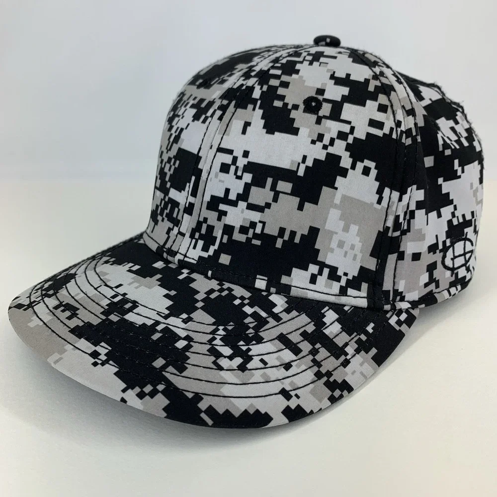 Blank Digital Camo Hat Black Gray Headgear Med Fitted 7 1/8 - 7 3/8 Baseball Cap